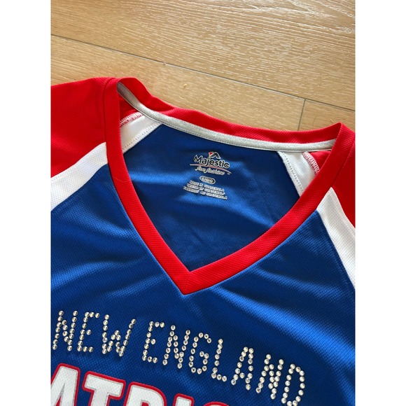 New England Patriots Majestic Athletic NFL Football Jersey V-Neck Top - Picture 6 of 6